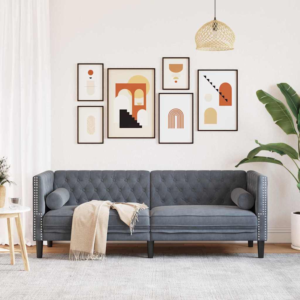 vidaXL Sofa Dark Grey 194 x 74.5 x 70.5 cm Velvet
