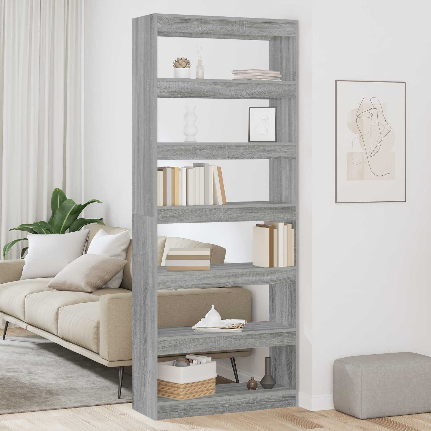 vidaXL Book Cabinet 6-Tier 80 x 30 x 198 cm Engineered Wood - Grey
