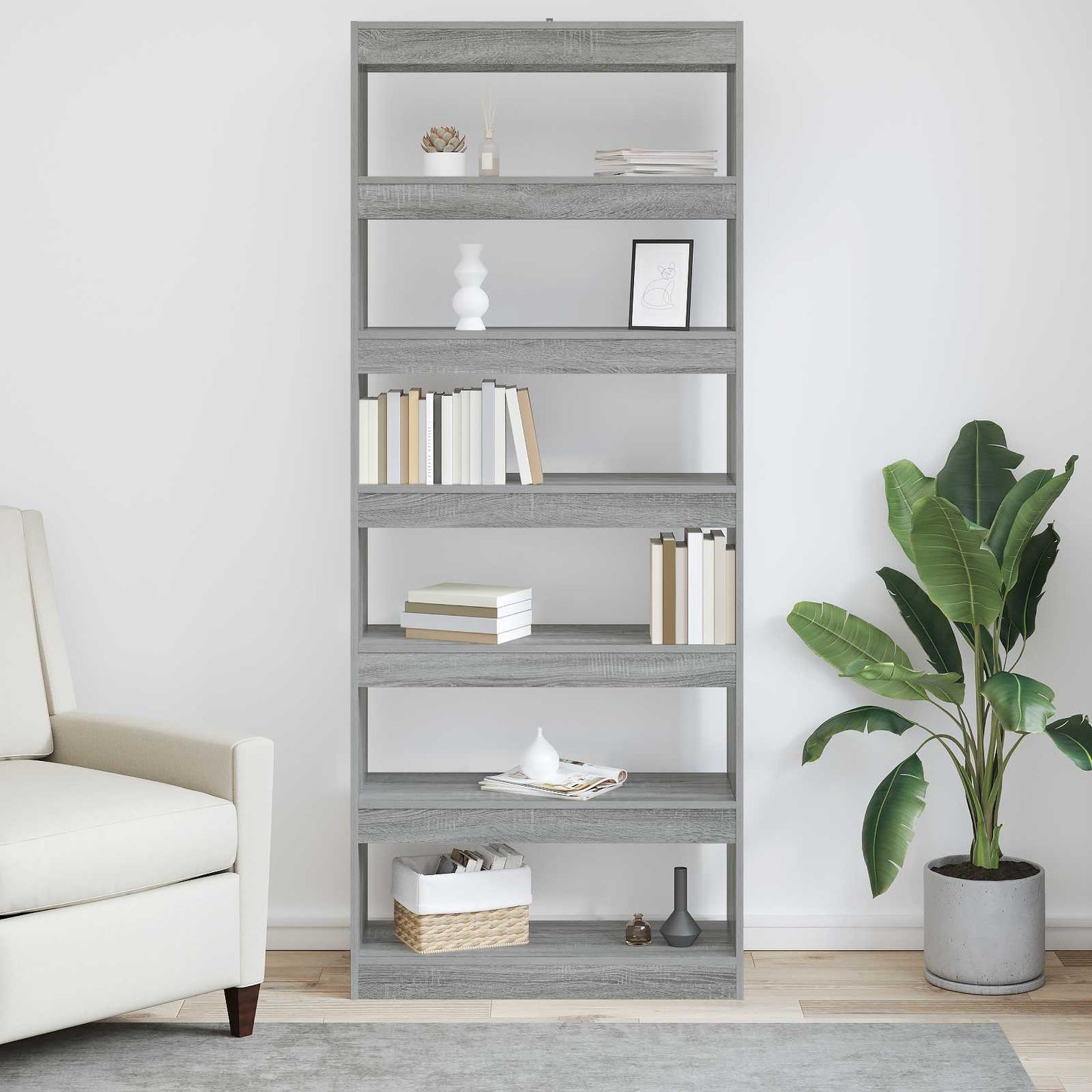 vidaXL Book Cabinet 6-Tier 80 x 30 x 198 cm Engineered Wood - Grey