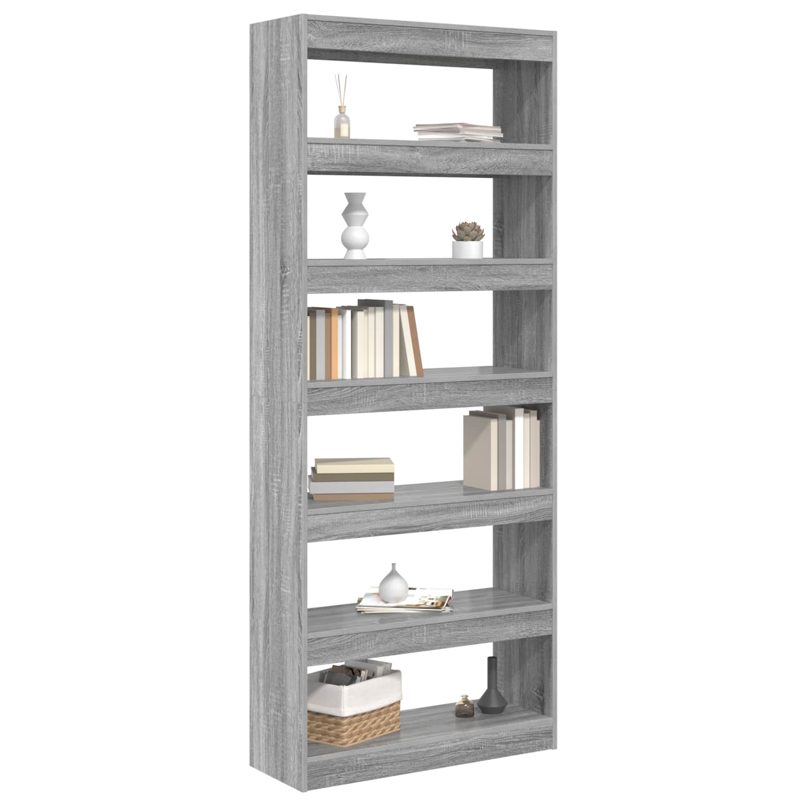 vidaXL Book Cabinet 6-Tier 80 x 30 x 198 cm Engineered Wood - Grey