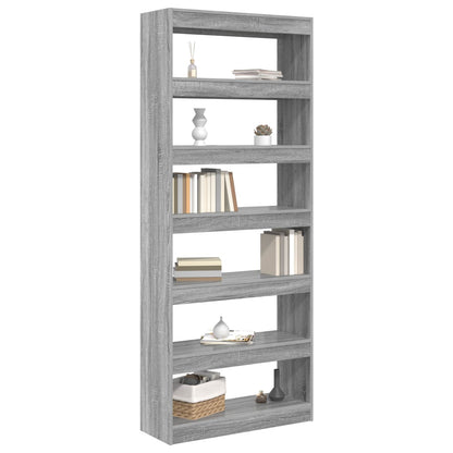 vidaXL Book Cabinet 6-Tier 80 x 30 x 198 cm Engineered Wood - Grey