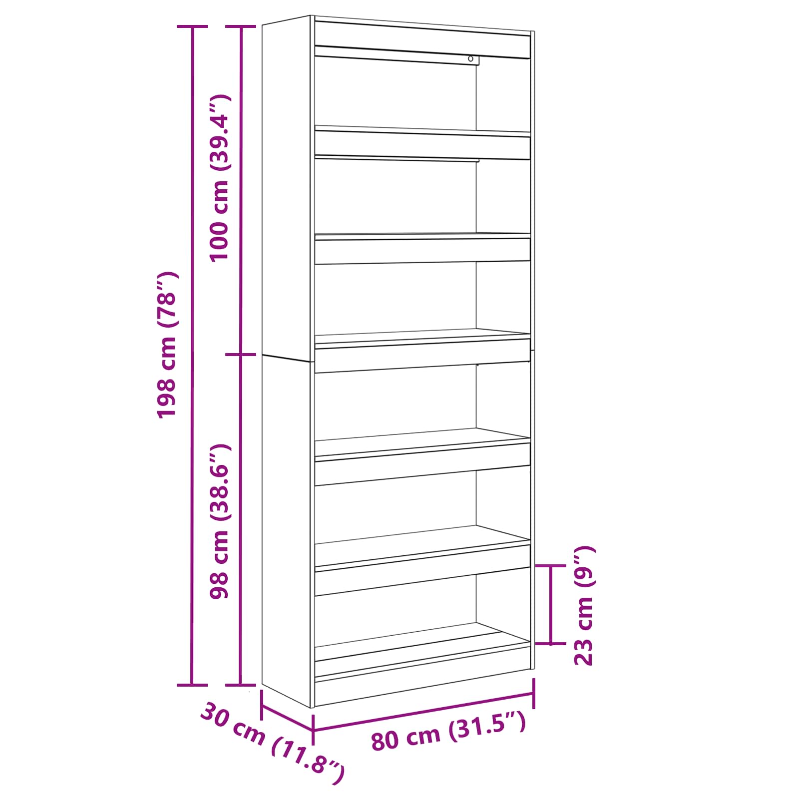 vidaXL Book Cabinet 6-Tier 80 x 30 x 198 cm Engineered Wood - Grey