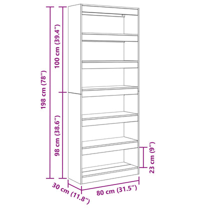 vidaXL Book Cabinet 6-Tier 80 x 30 x 198 cm Engineered Wood - Grey