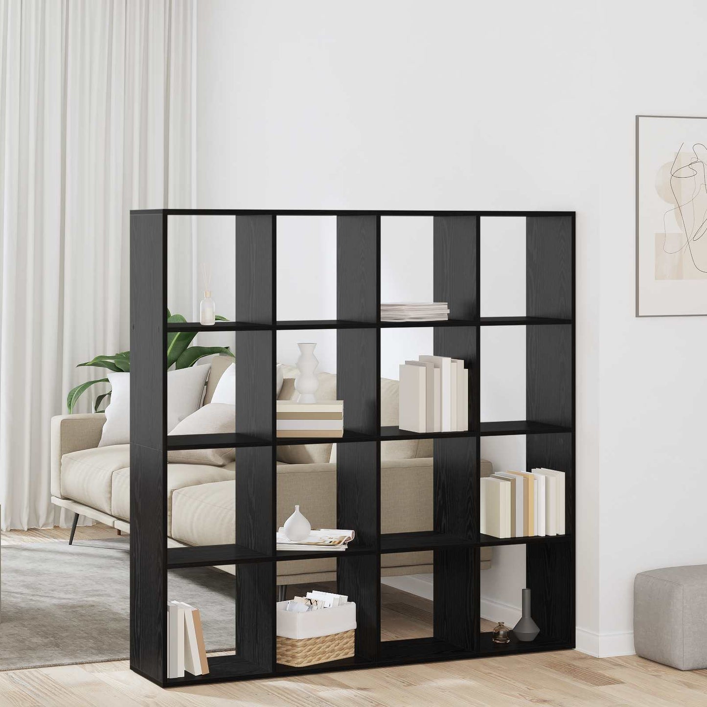 vidaXL Book Cabinet 16-Tier 137.5 x 29 x 137.5 cm Engineered Wood - Black