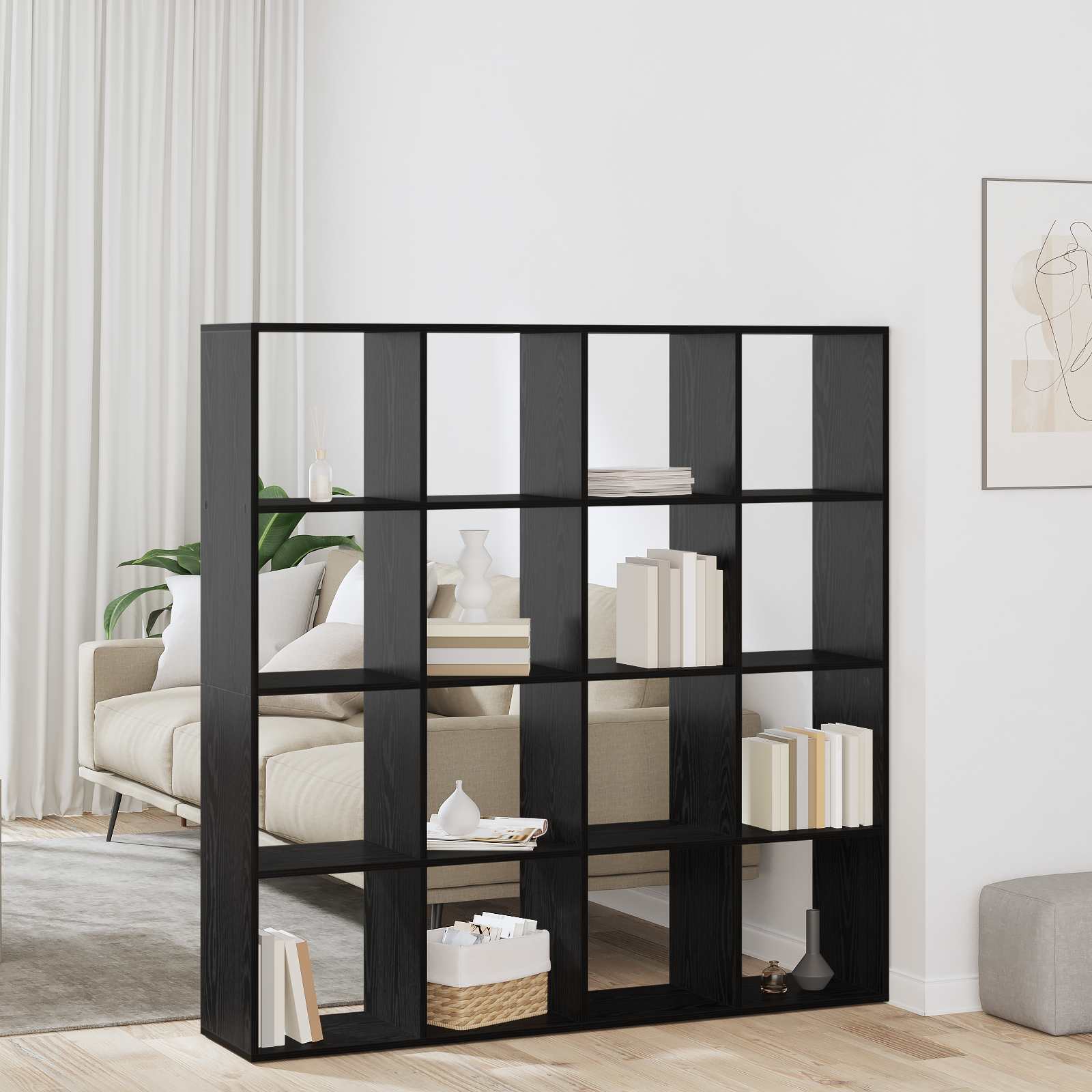 vidaXL Book Cabinet 16-Tier 137.5 x 29 x 137.5 cm Engineered Wood - Black