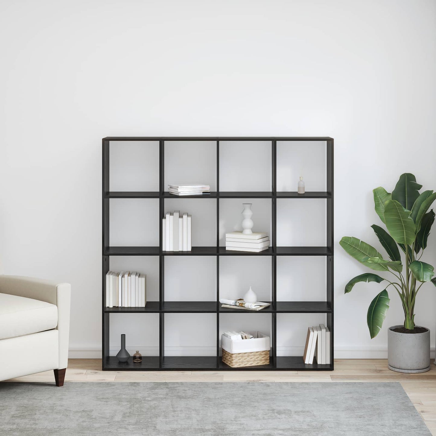 vidaXL Book Cabinet 16-Tier 137.5 x 29 x 137.5 cm Engineered Wood - Black