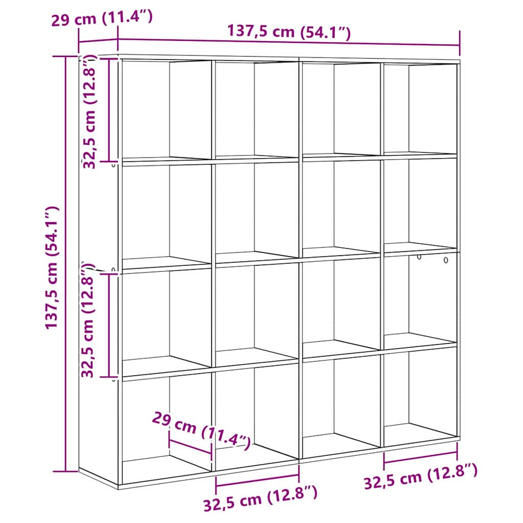 vidaXL Book Cabinet 16-Tier 137.5 x 29 x 137.5 cm Engineered Wood - Black