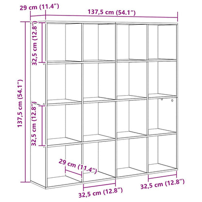 vidaXL Book Cabinet 16-Tier 137.5 x 29 x 137.5 cm Engineered Wood - Black