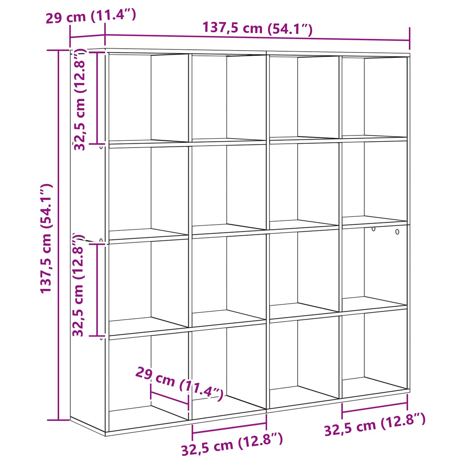 vidaXL Book Cabinet 16-Tier 137.5 x 29 x 137.5 cm Engineered Wood - Black