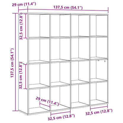 vidaXL Book Cabinet 16-Tier 137.5 x 29 x 137.5 cm Engineered Wood - Black