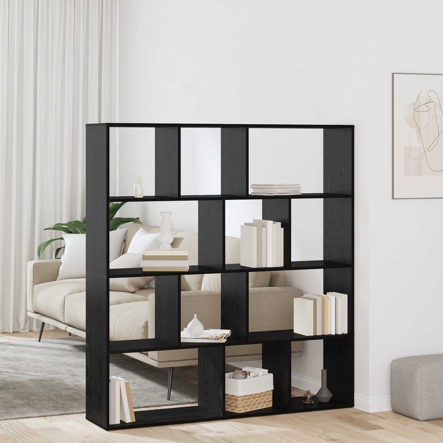 vidaXL Book Cabinet 12-Tier 132 x 29 x 141.5 cm Engineered Wood - Black