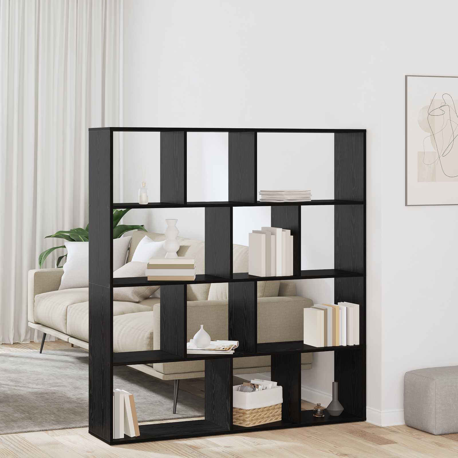 vidaXL Book Cabinet 12-Tier 132 x 29 x 141.5 cm Engineered Wood - Black