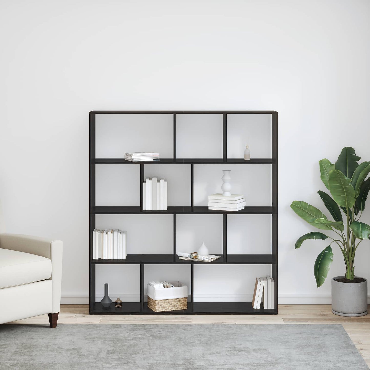 vidaXL Book Cabinet 12-Tier 132 x 29 x 141.5 cm Engineered Wood - Black