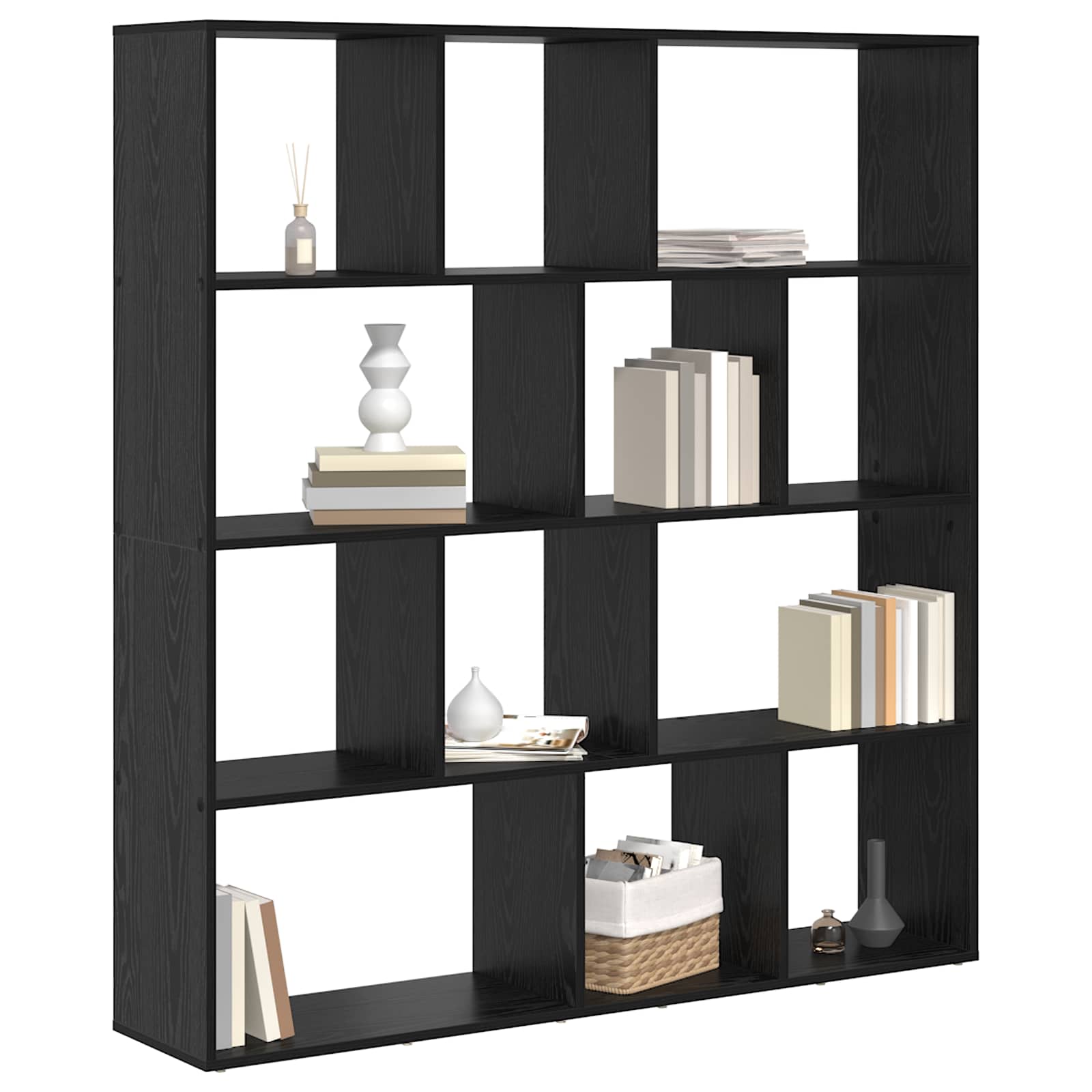 vidaXL Book Cabinet 12-Tier 132 x 29 x 141.5 cm Engineered Wood - Black