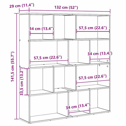vidaXL Book Cabinet 12-Tier 132 x 29 x 141.5 cm Engineered Wood - Black