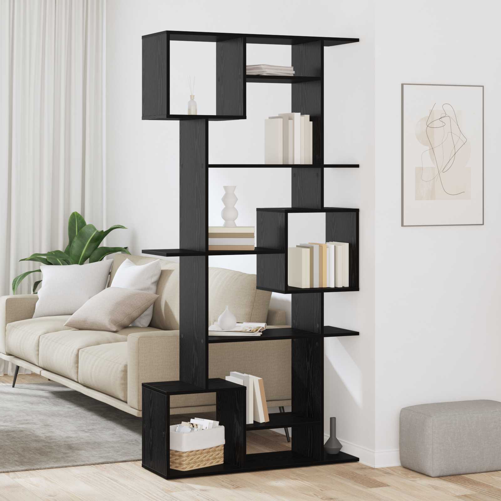 vidaXL Book Cabinet 9-Tier 92 x 29 x 188 cm Engineered Wood Black Oak