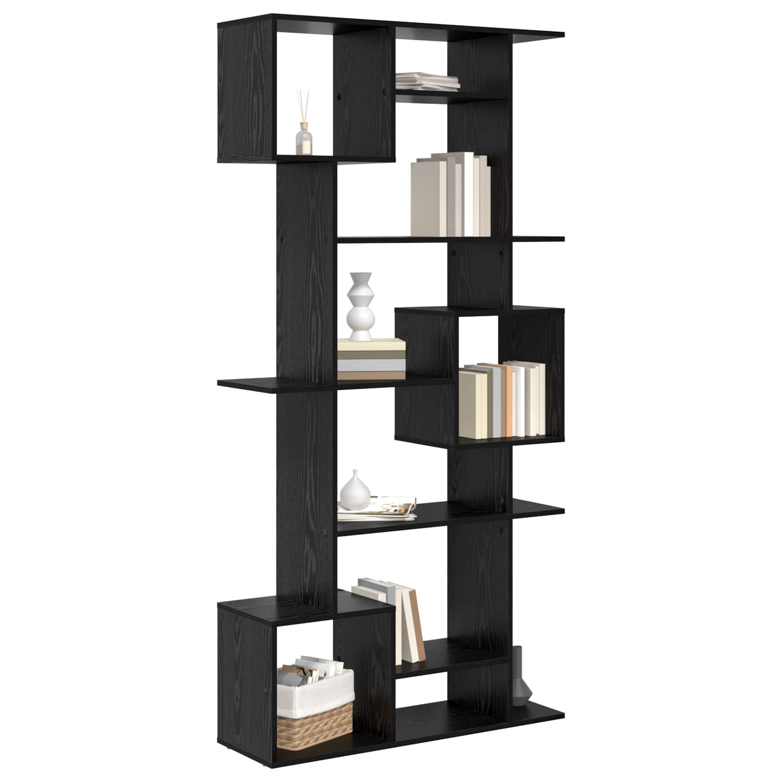 vidaXL Book Cabinet 9-Tier 92 x 29 x 188 cm Engineered Wood Black Oak