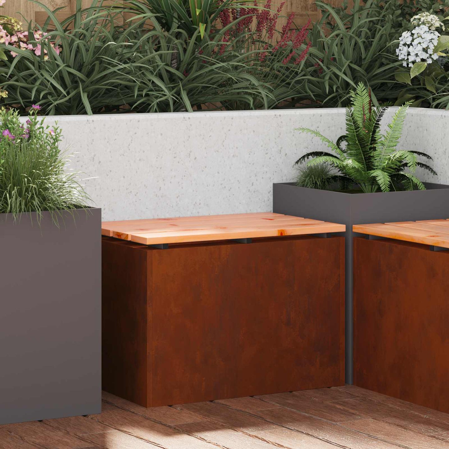 vidaXL Garden Bench 1 -Seater 60 x 40 x 43 cm Rusty Rectangular - Brown