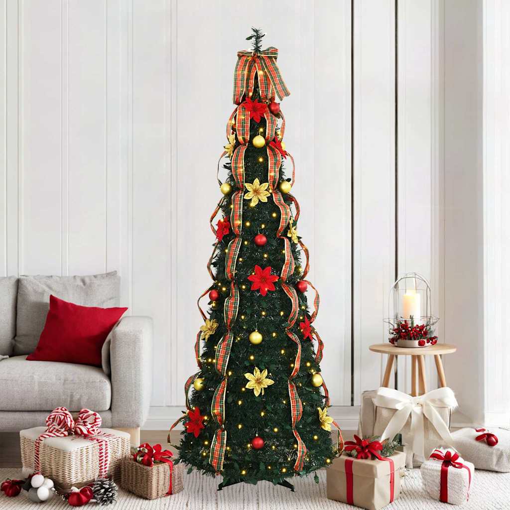 vidaXL Artificial Christmas Tree with 200 LEDs Green 215 cm PVC