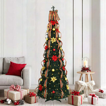vidaXL Artificial Christmas Tree with 200 LEDs Green 215 cm PVC