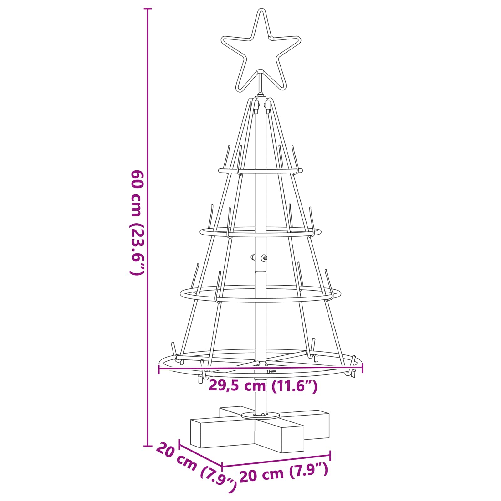 vidaXL Christmas Cone Tree with Stand Black 60 cm Steel
