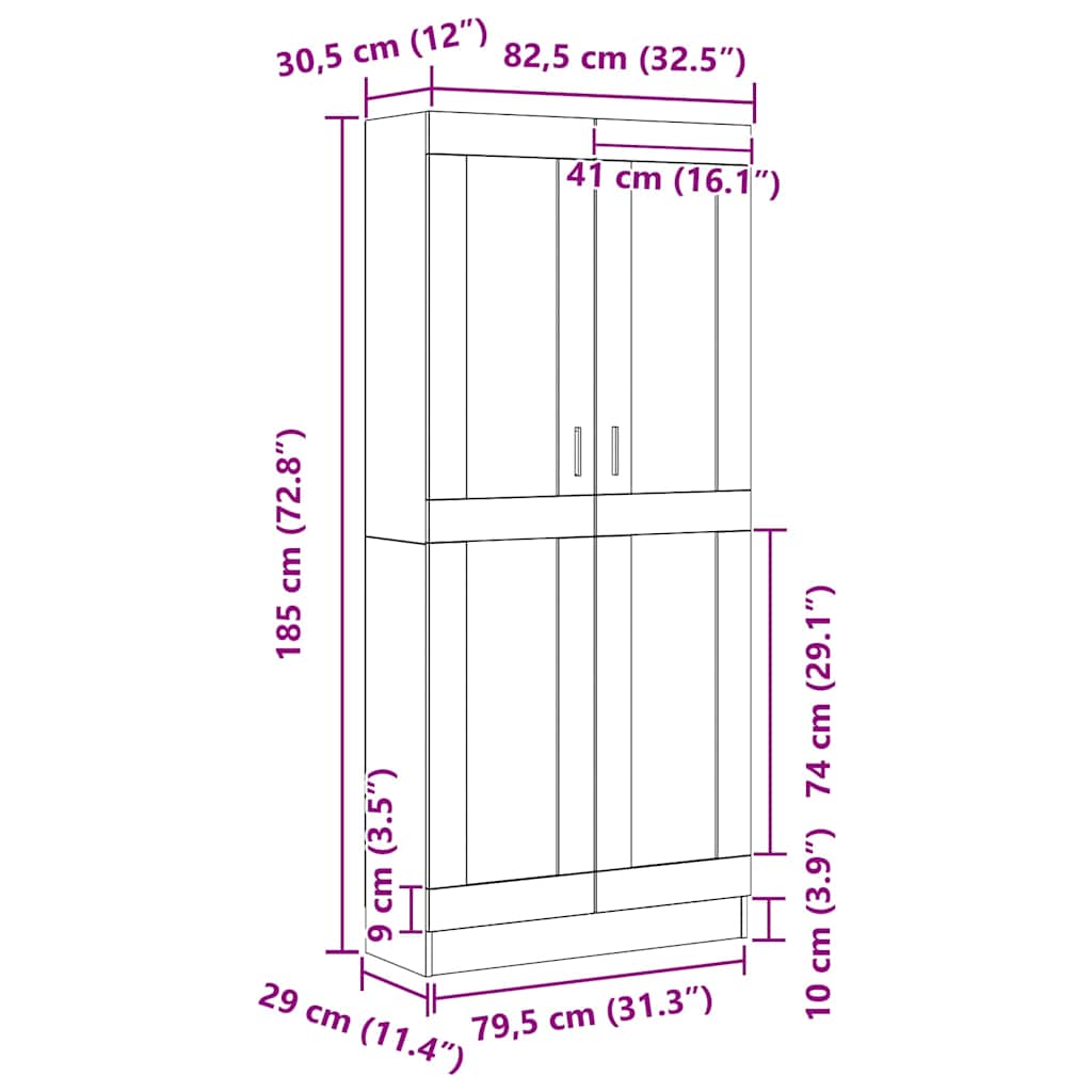 vidaXL Book Cabinet 3-Tier 82.5 x 30.5 x 185 cm Engineered Wood - Black