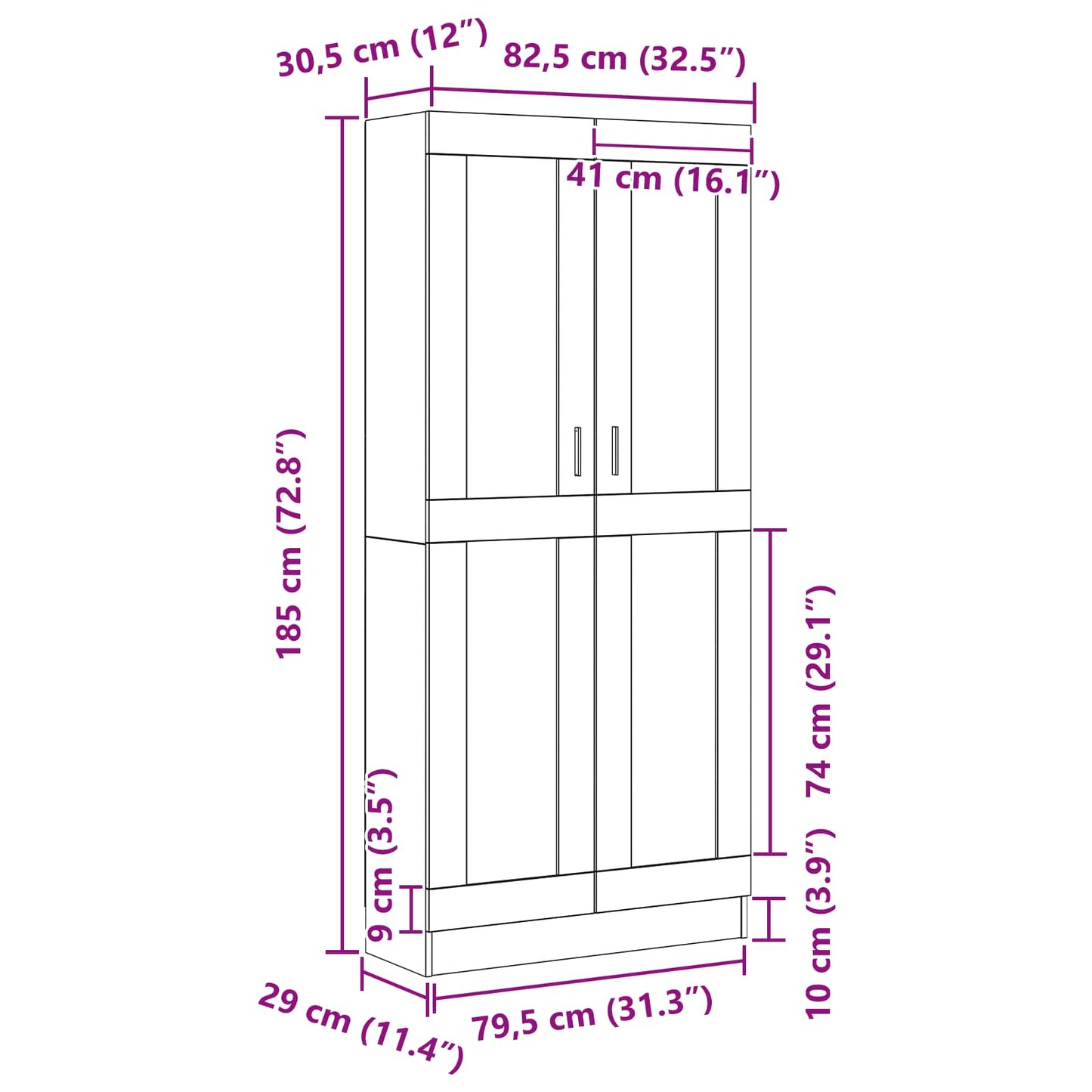 vidaXL Book Cabinet 3-Tier 82.5 x 30.5 x 185 cm Engineered Wood - Black
