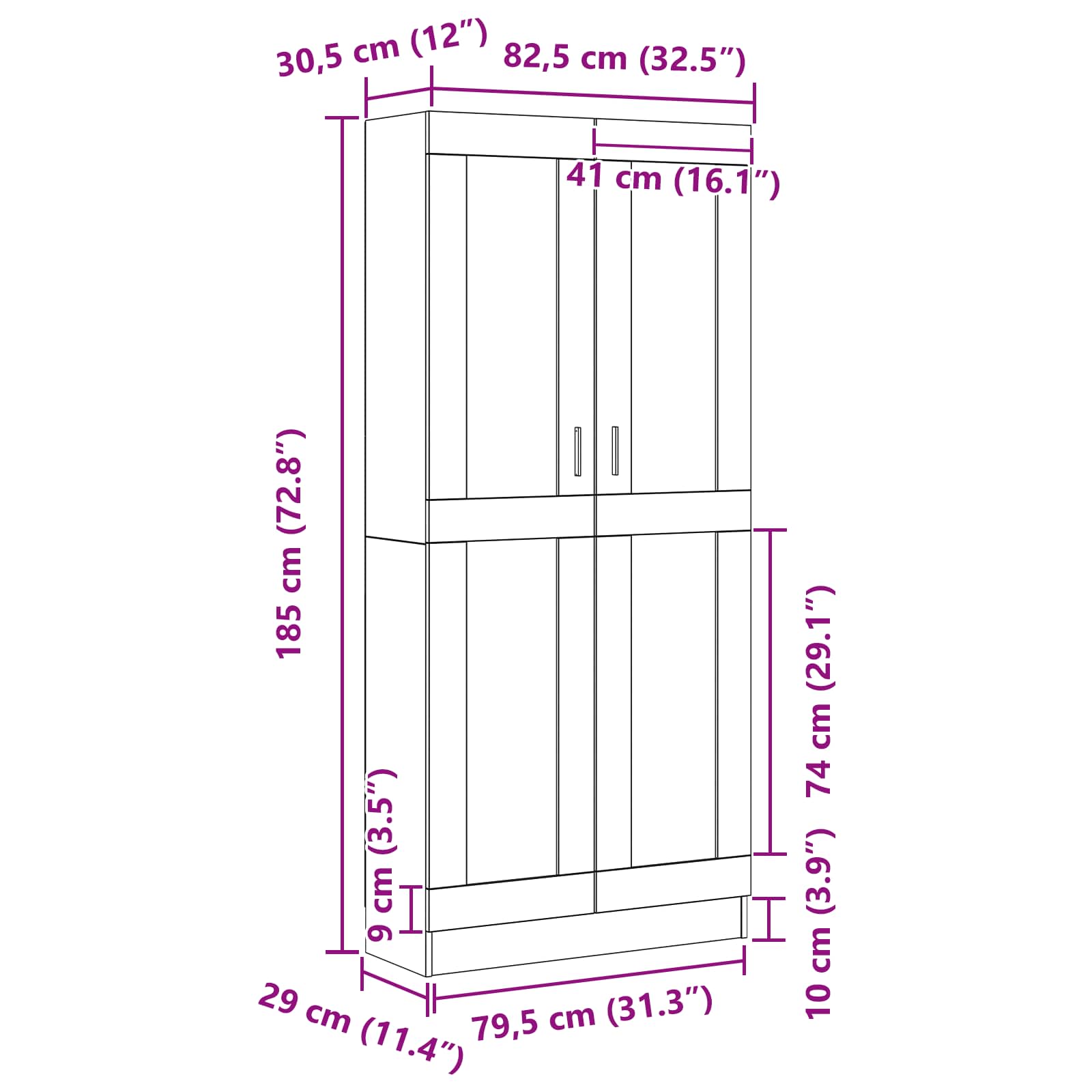 vidaXL Book Cabinet 3-Tier 82.5 x 30.5 x 185 cm Engineered Wood - Black