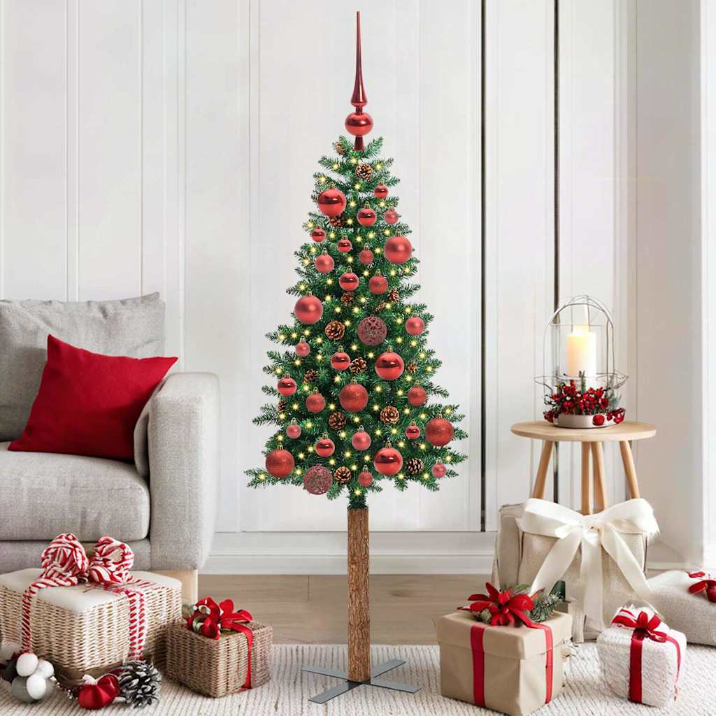 vidaXL Slim Christmas Tree Green 150 cm PVC and Solid Pine wood