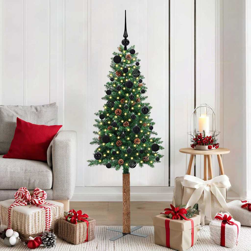 vidaXL Slim Christmas Tree Green 150 cm PVC and Solid Pine wood - 35874