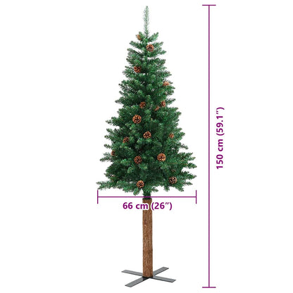 vidaXL Slim Christmas Tree Green 150 cm PVC and Solid Pine wood - 35874
