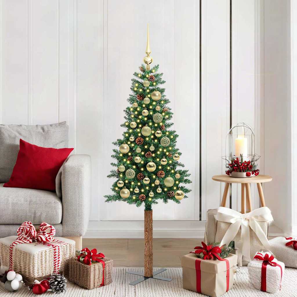 vidaXL Slim Christmas Tree Green 150 cm PVC and Solid Pine wood - 35893