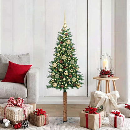 vidaXL Slim Christmas Tree Green 150 cm PVC and Solid Pine wood - 35893