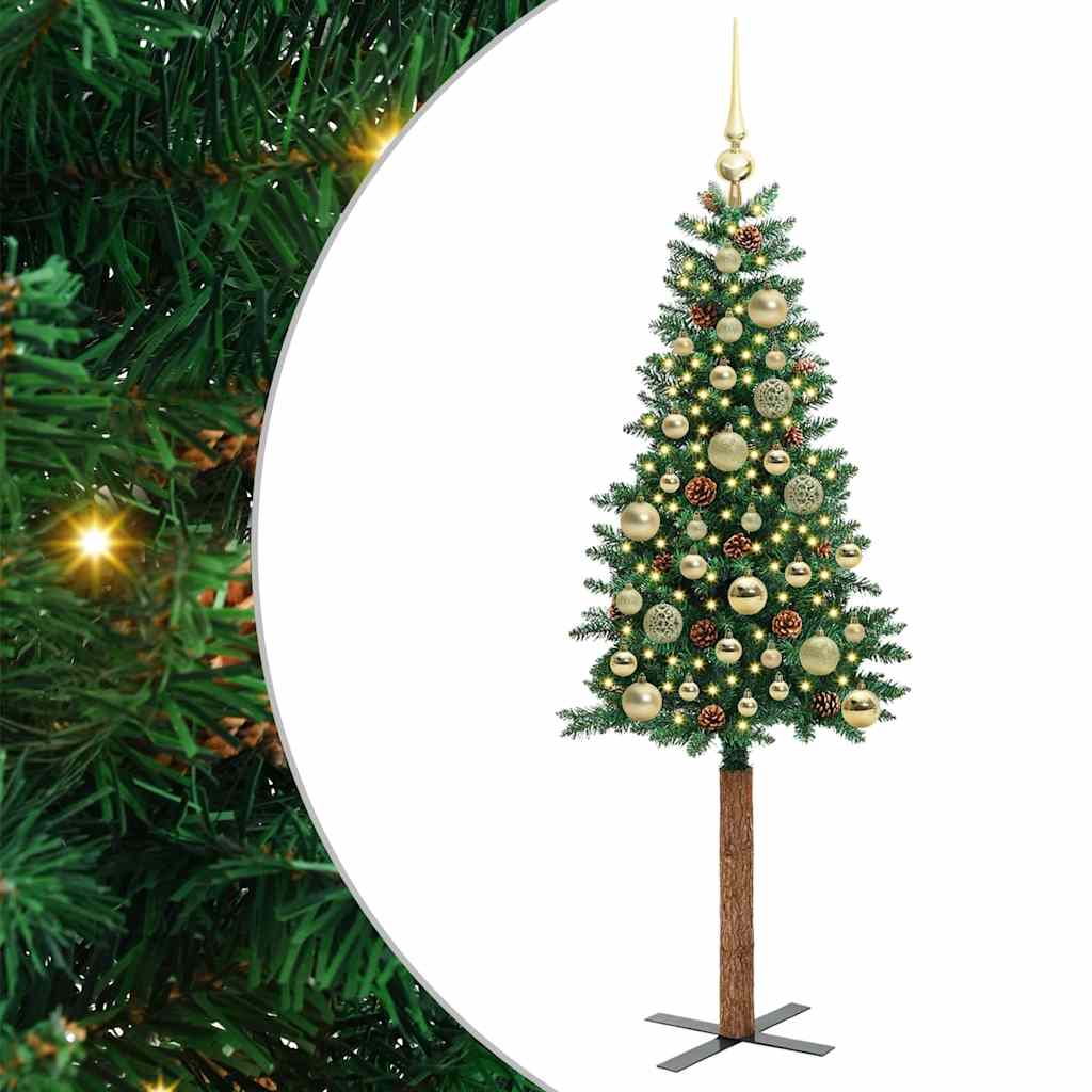 vidaXL Slim Christmas Tree Green 150 cm PVC and Solid Pine wood - 35893