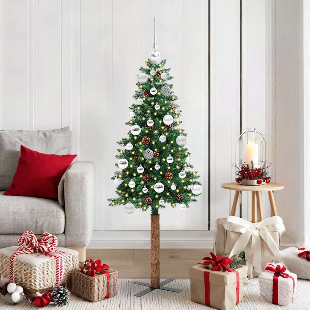 vidaXL Slim Christmas Tree Green 150 cm PVC and Solid Pine wood - 35897