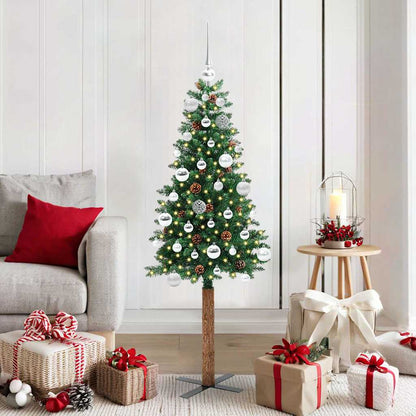 vidaXL Slim Christmas Tree Green 150 cm PVC and Solid Pine wood - 35897