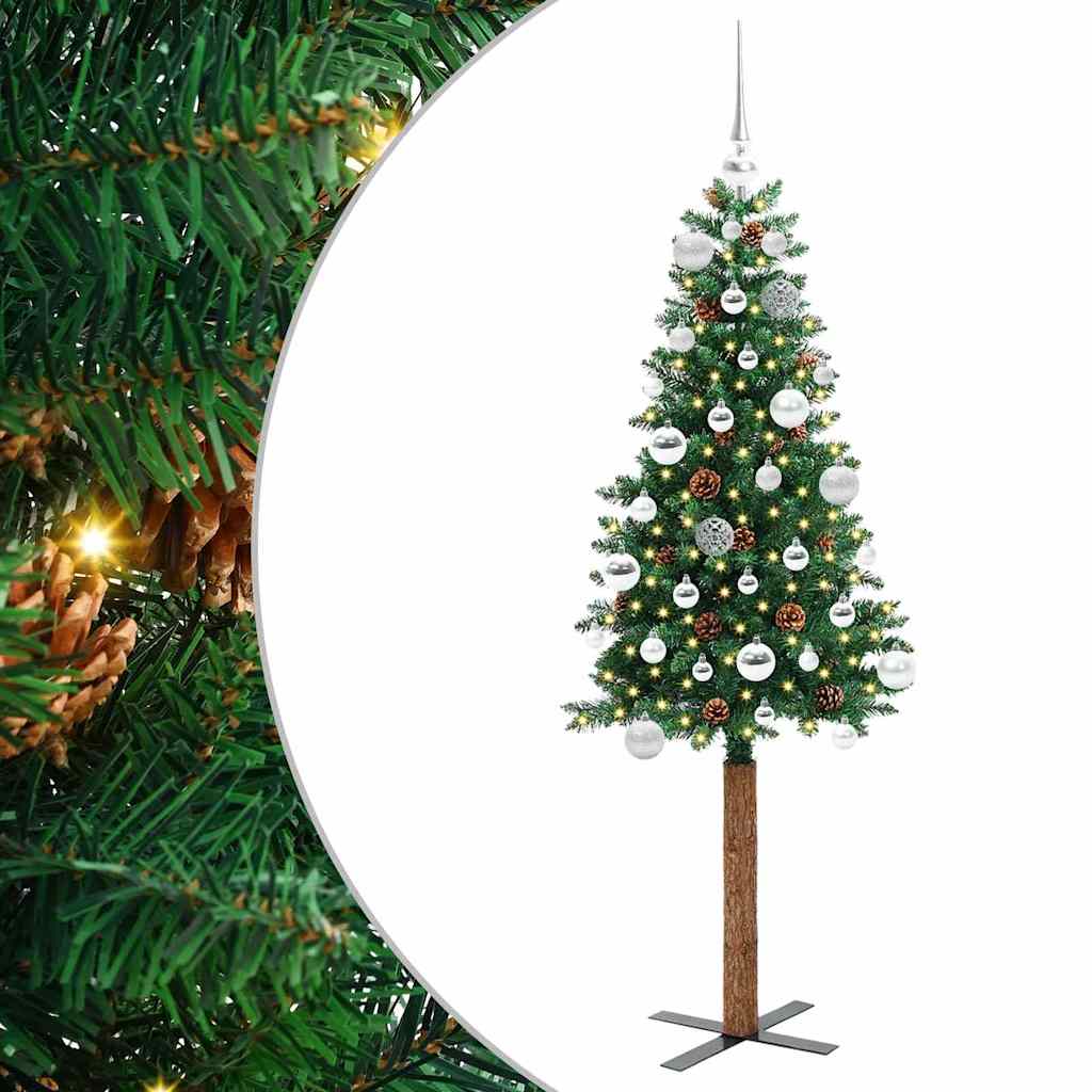 vidaXL Slim Christmas Tree Green 150 cm PVC and Solid Pine wood - 35897