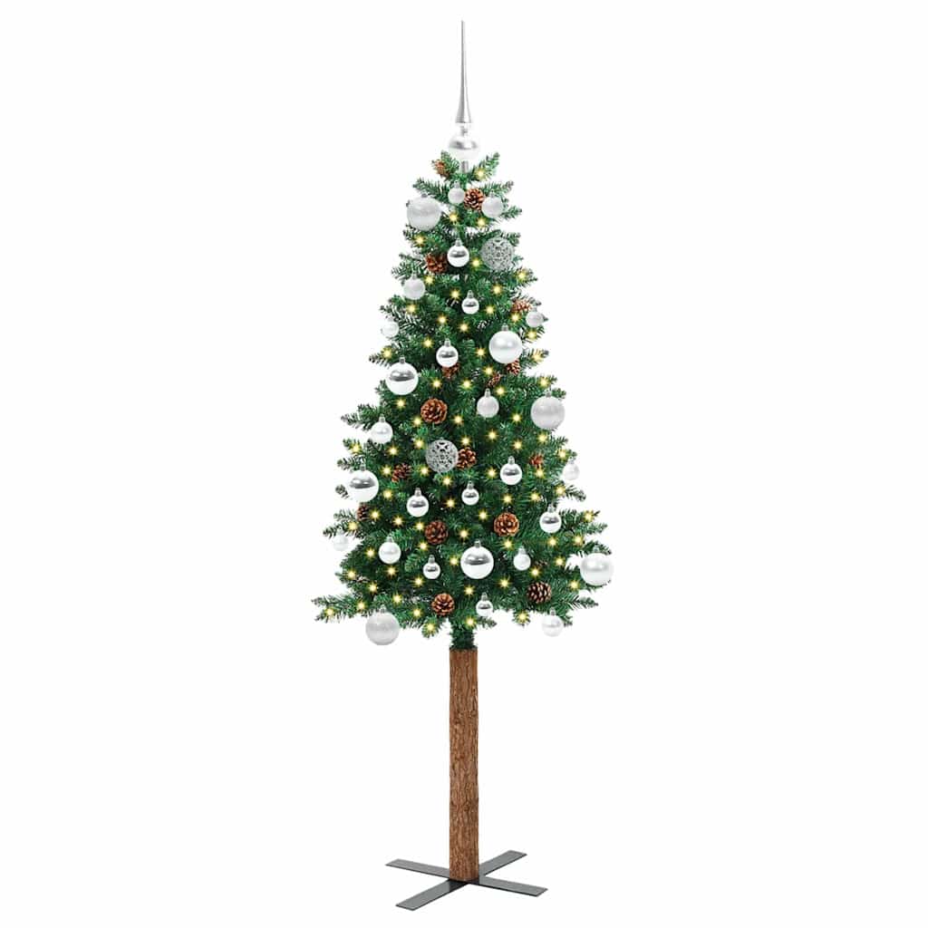 vidaXL Slim Christmas Tree Green 150 cm PVC and Solid Pine wood - 35897