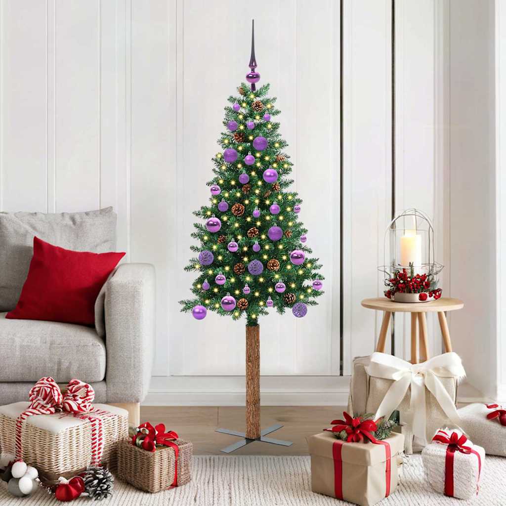 vidaXL Slim Christmas Tree Green 150 cm PVC and Solid Pine wood - 35901