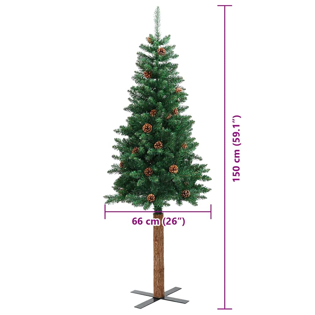 vidaXL Slim Christmas Tree Green 150 cm PVC and Solid Pine wood - 35901