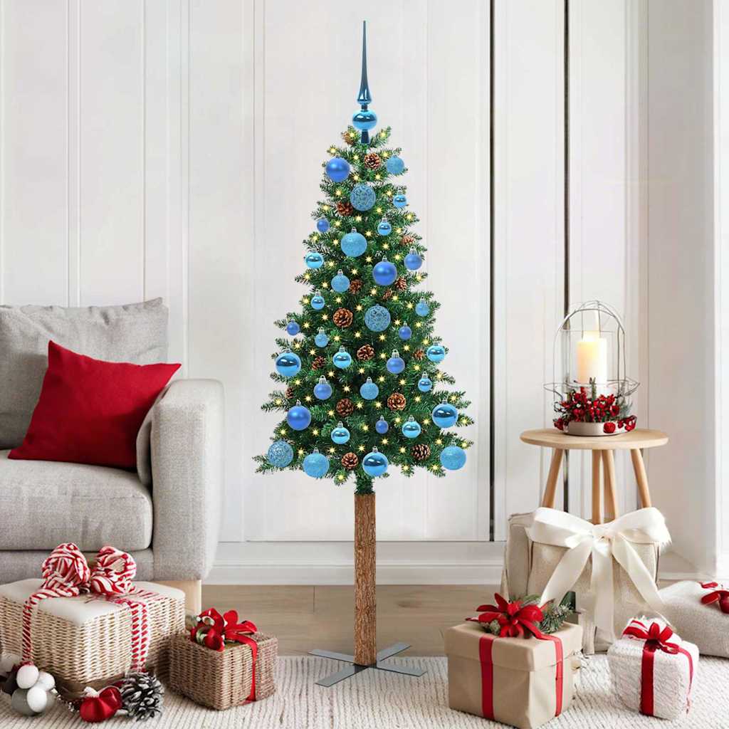 vidaXL Slim Christmas Tree Green 150 cm PVC and Solid Pine wood - 35902