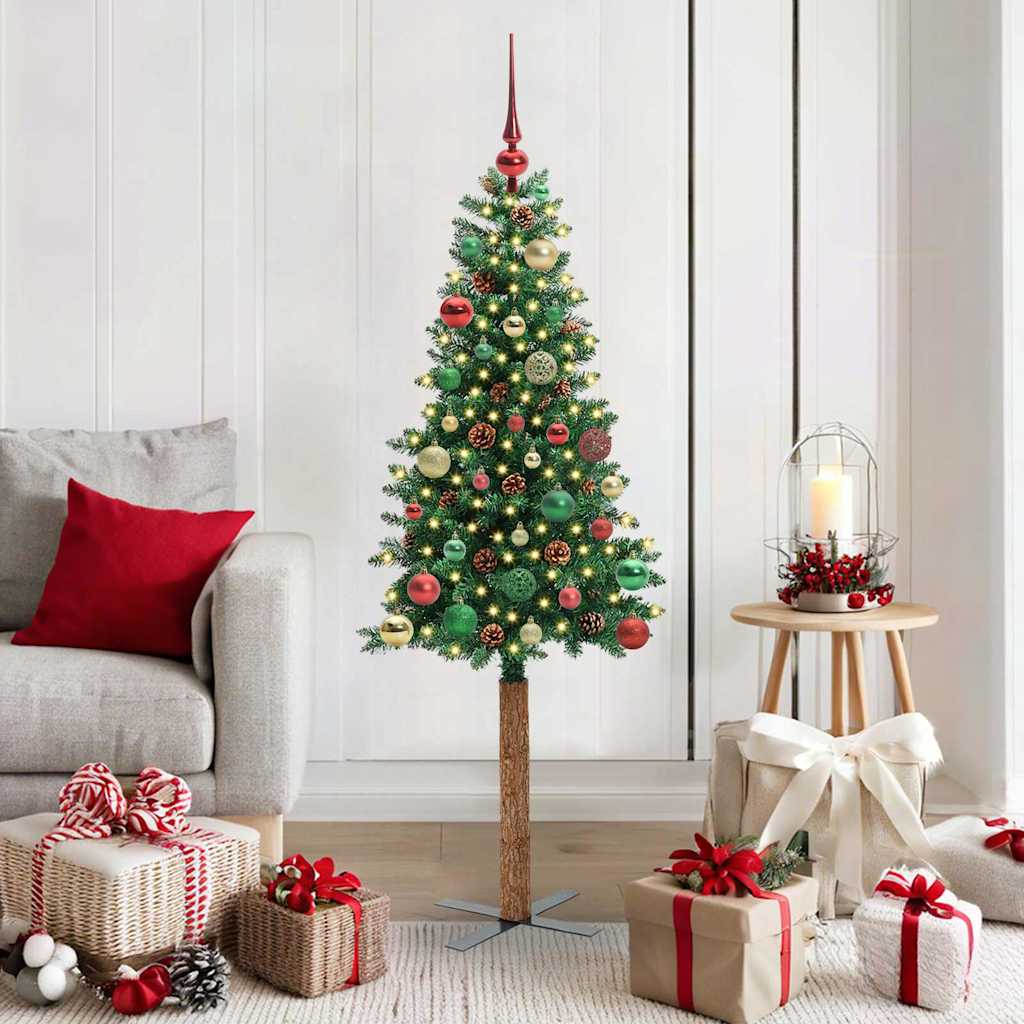 vidaXL Slim Christmas Tree Green 150 cm PVC and Solid Pine wood - 35903