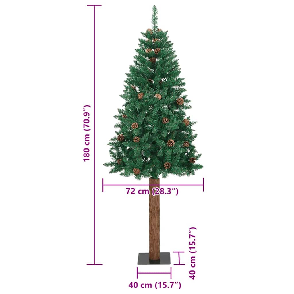 vidaXL Slim Christmas Tree Green 180 cm PVC and Solid Pine wood - 35926