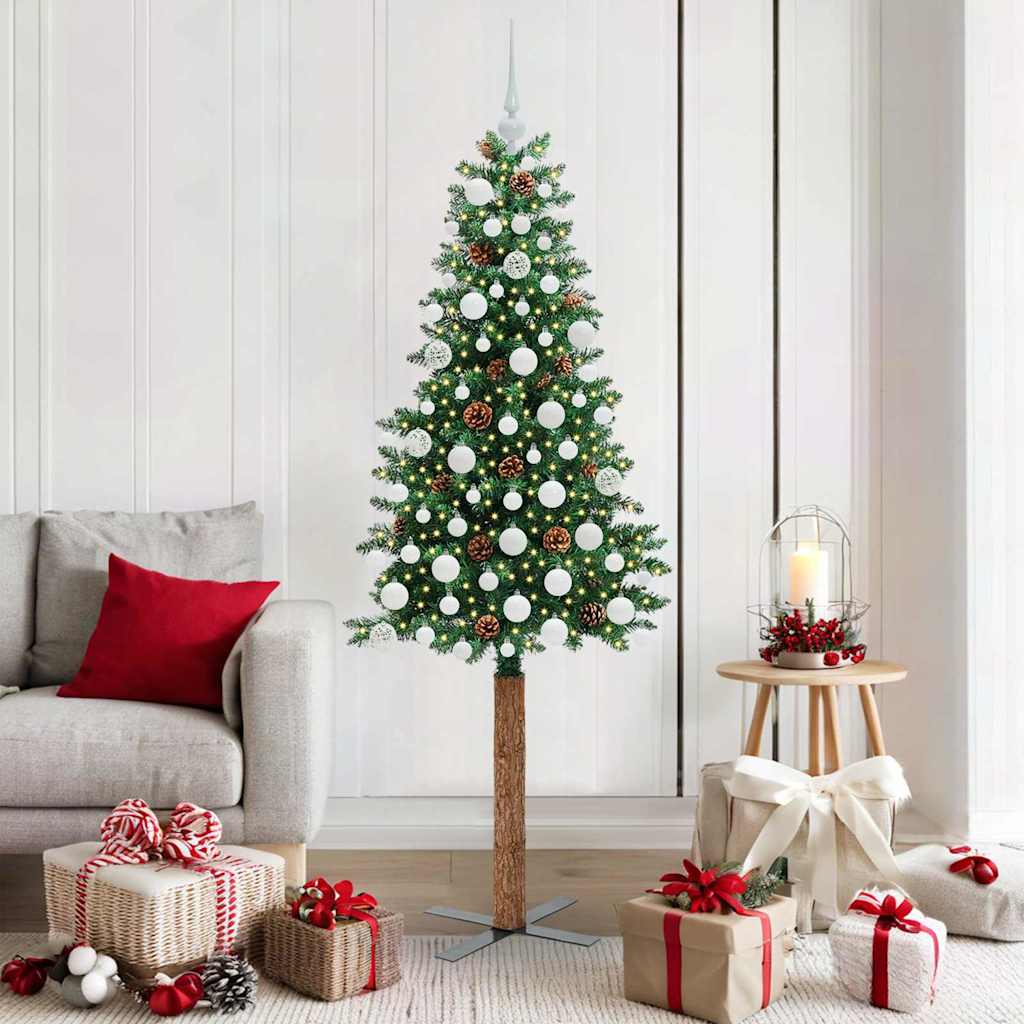 vidaXL Slim Christmas Tree Green 180 cm PVC and Solid Pine wood - 35949