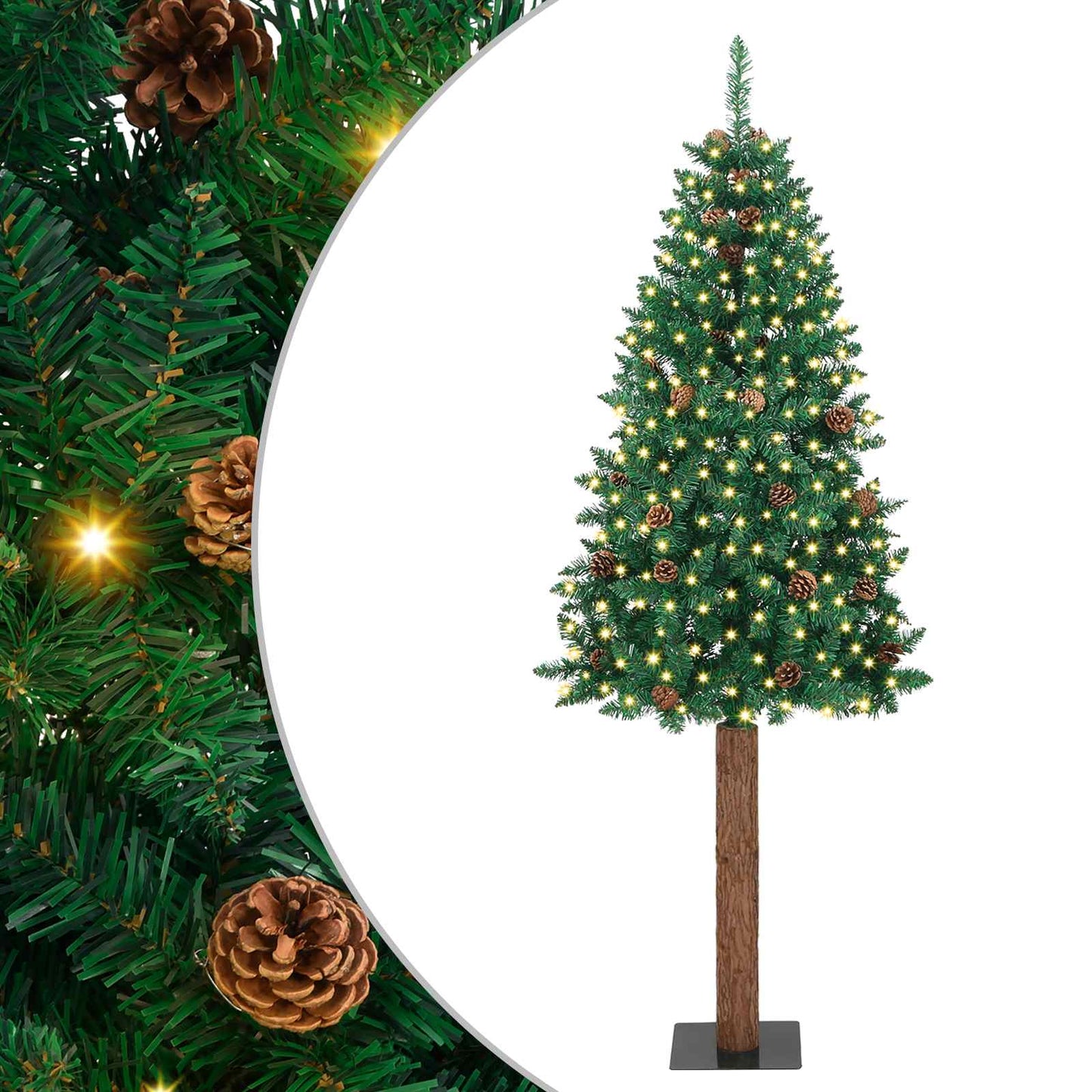 vidaXL Slim Christmas Tree Green 210 cm PVC and Solid Pine wood