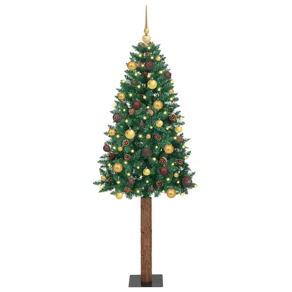 vidaXL Slim Christmas Tree Green 210 cm PVC and Solid Pine wood - 35983