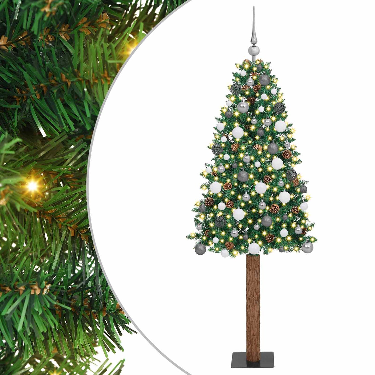 vidaXL Slim Christmas Tree Green 210 cm PVC and Solid Pine wood - 35985