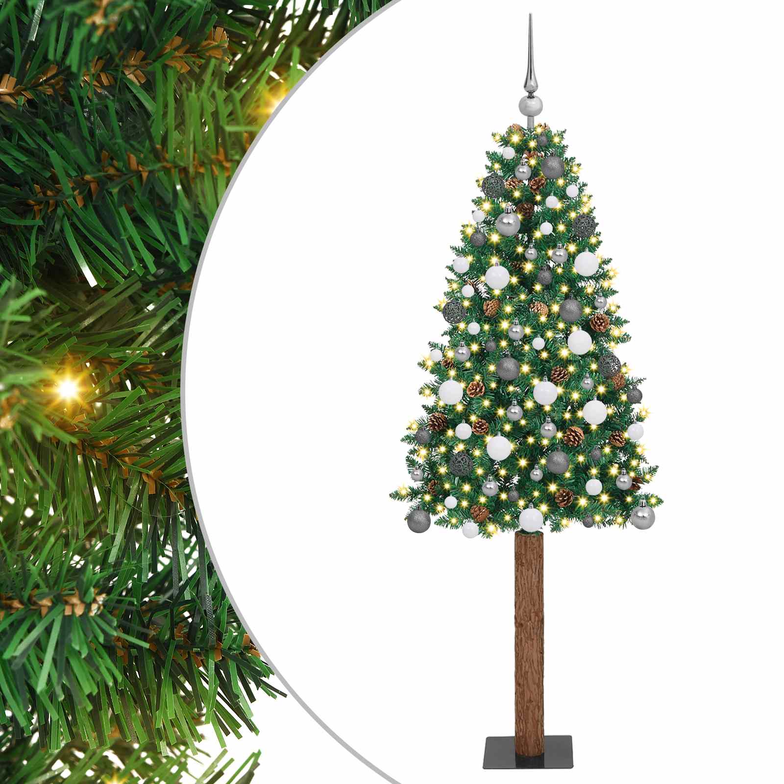 vidaXL Slim Christmas Tree Green 210 cm PVC and Solid Pine wood - 35985