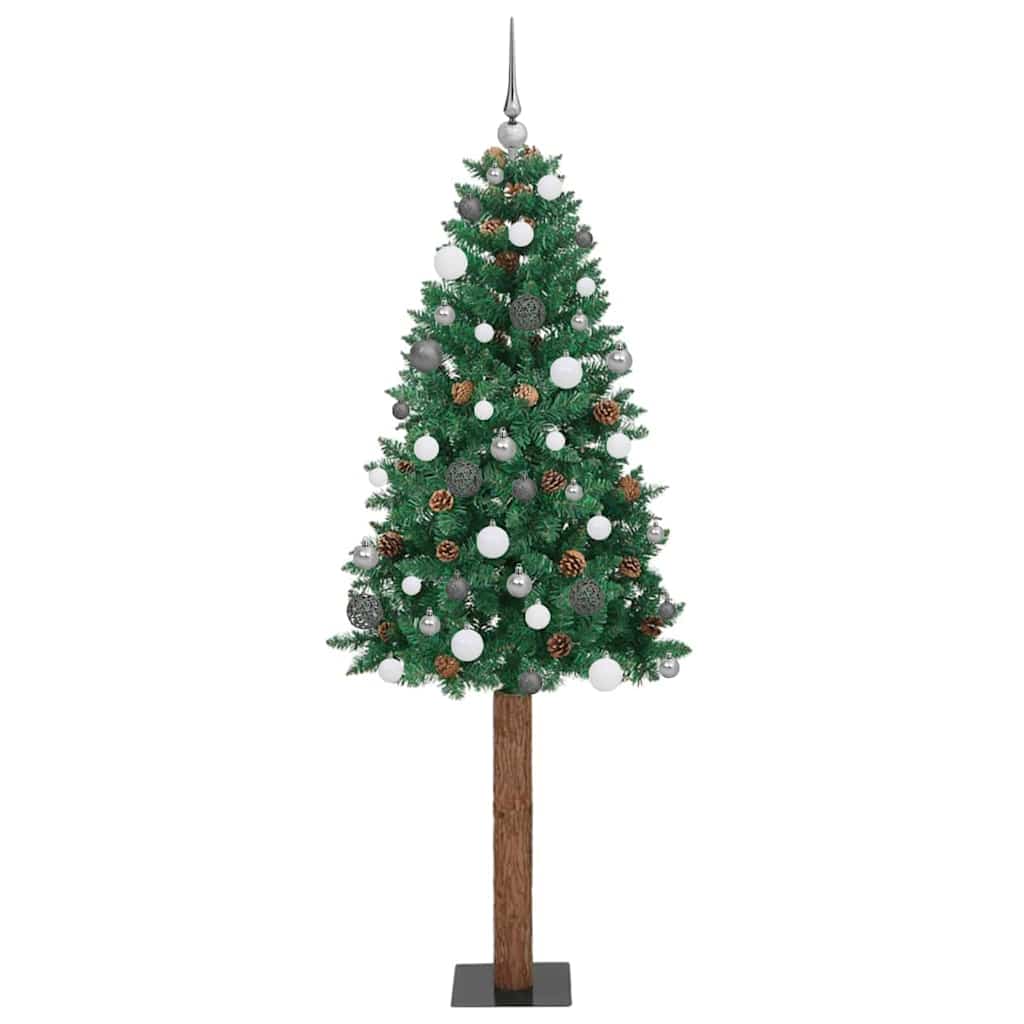 vidaXL Slim Christmas Tree Green 210 cm PVC and Solid Pine wood - 35985