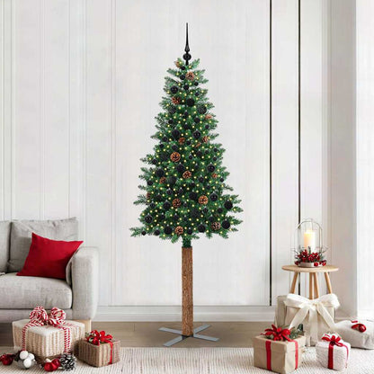 vidaXL Slim Christmas Tree Green 210 cm PVC and Solid Pine wood - 35987